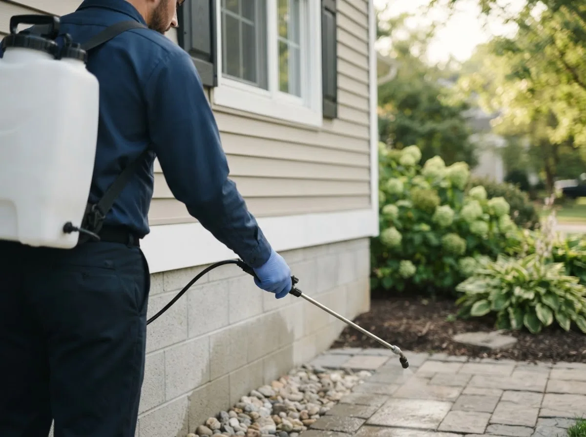 Pest control technician inspecting a home in Ventura, IA